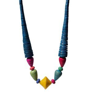 Handcrafted Multicolor Beaded Necklace Blue Heishi Geometric Accents Jewelry